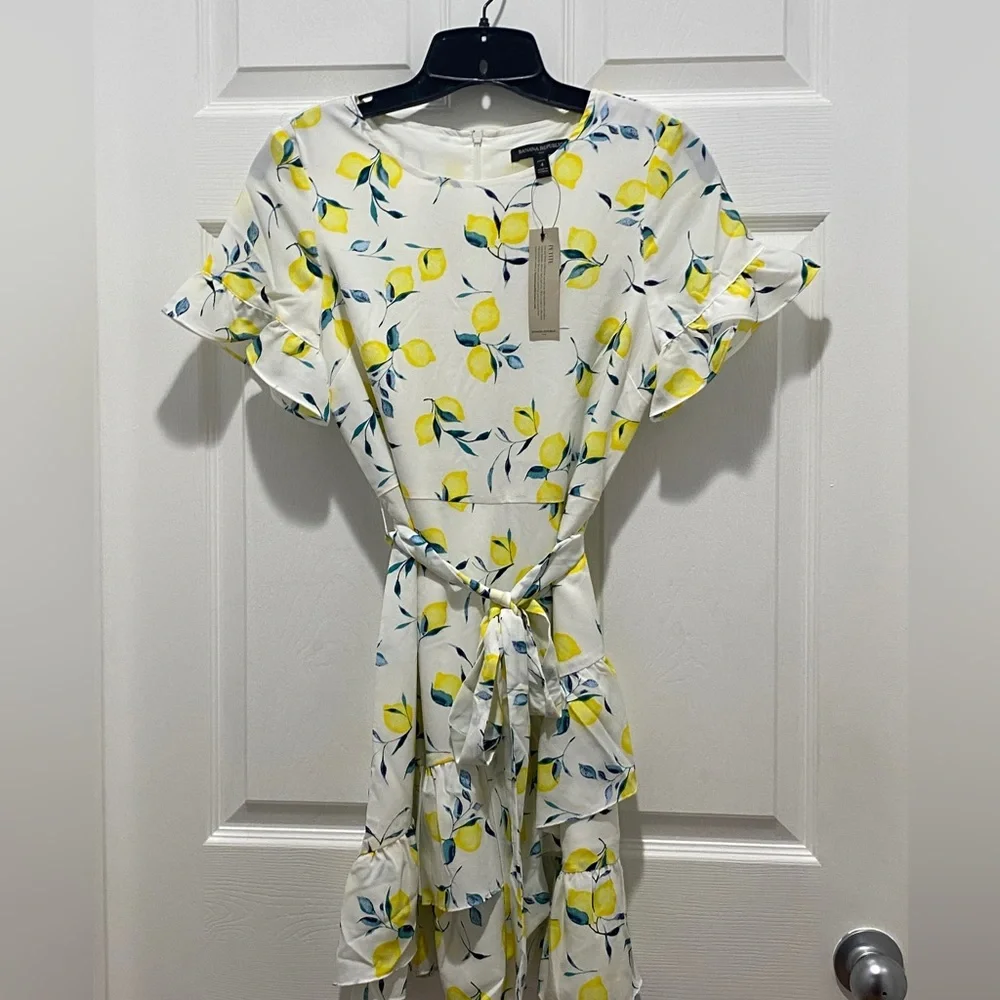 Banana Republic lemon print ruffle dress. - Picture 2 of 9